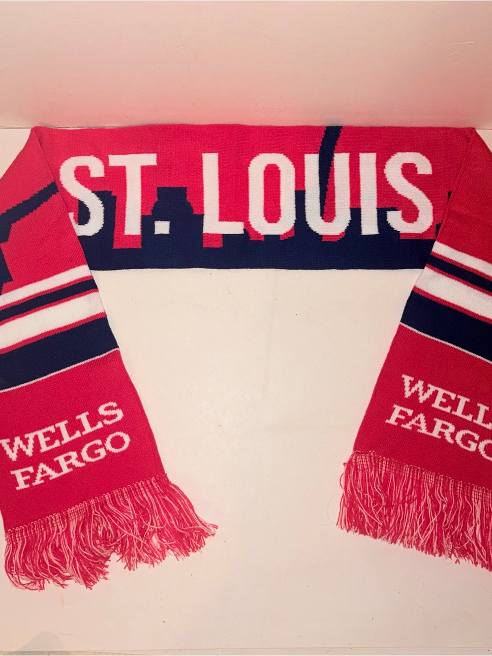 Red White & Blue St Louis City SC City Skyline Wells Fargo Soccer Fringed Scarf
